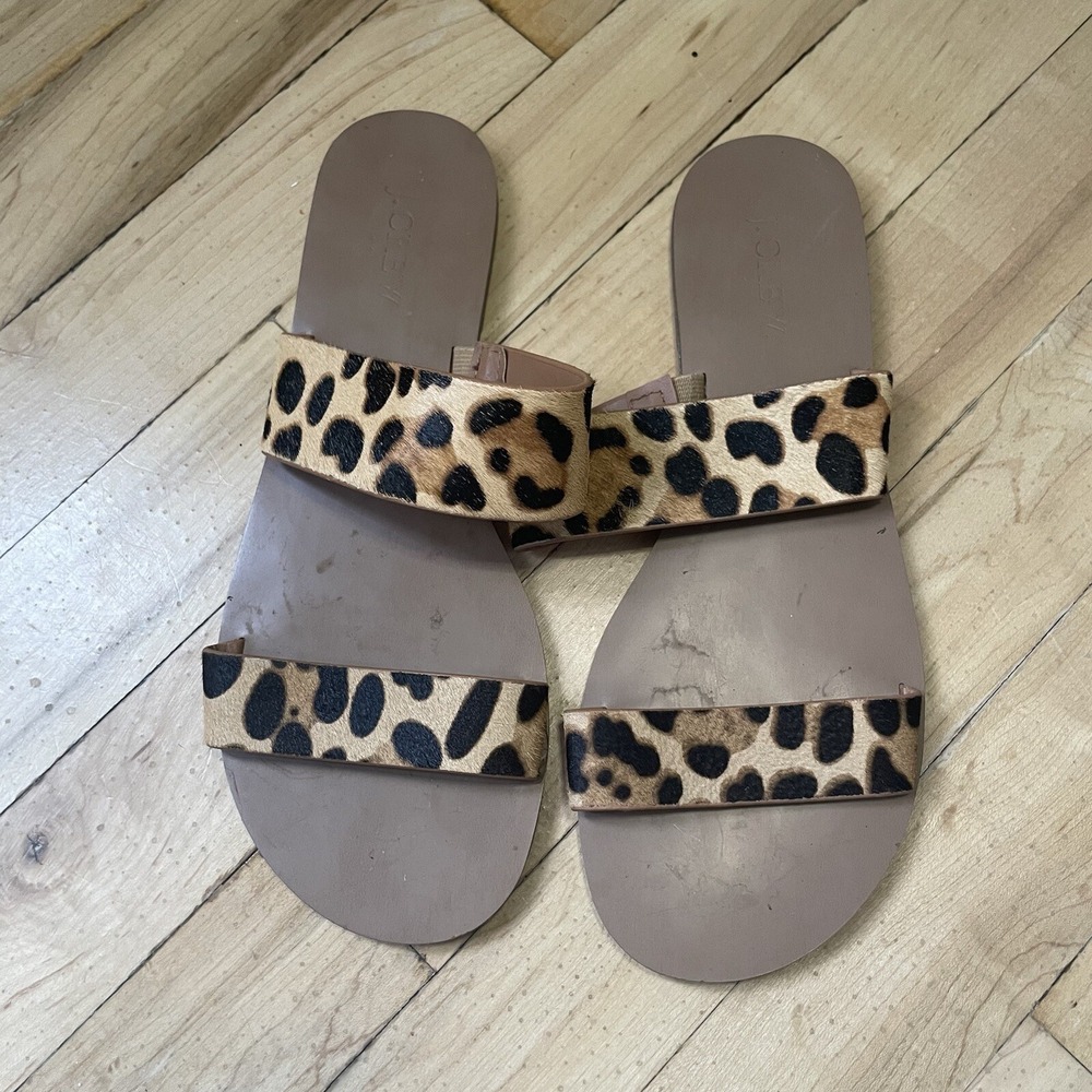 J‎ Crew women's flat sandals calf hair animal print size 7